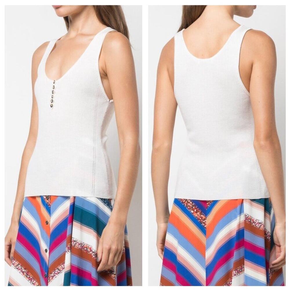 Altuzarra Flack Wool And Cashmere Ribbed Cream Button Tank Top Small Preppy